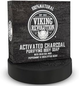 Viking Revolution Skin Cleaning Agent Activated Charcoal Soap for Men w/Dead Sea Mud, Body and Face, Cleanser,Cleansing Blackheads - Peppermint & Eucalyptus Scent 0.7 Fl Oz (Pack of 1)