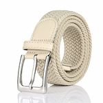 BSLLNEK Elastic Braided Belt, 1 3/8", Woven Stretch Belt for Golf Casual Jeans Shorts Pants, Beige, Medium (33-36" Waist)