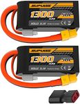 SUPULSE 11.1V 3S Lipo Battery 50C 1300mAh Soft Case Battery with T Plug and XT60 Plug for RC Airplane Helicopter RC Boat RC Car Truck(2 Packs)