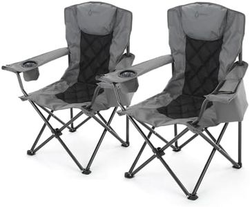 ARROWHEAD OUTDOOR 2-Pack Portable Deluxe Folding Camp Quad Chair w/Headrest, Glass & Cup Holders, Armest 6-can Cooler, Heavy Duty Carry Bag, 550 lbs Weight Capacity