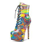 Aachcol Women Ankle Boots Short Bootie Platform Stiletto High Heel Round Toe Dress Shoes Lace-up Patent Multicolor N 6.5 Inch 12 US