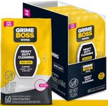 Grime Boss Heavy Duty Surface and Hand Wipes (4x60ct) | Wet Wipes Remove Paint, Oil, Grease, Adhesives, Mud, Dirt | Shop Wipes Replace Cleaners like Rags, Towels, Pumice, Soap