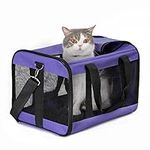 Conlun Cat Carrier Airline Approved, Soft-Sided Dog Carrier with Inner Safety Leash, Pet Transport Carrier for Small-Medium Cats Puppies up to 15 Lbs, Collapsible Travel Kitten Carrier Bag -Purple M