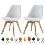 mcc direct Set of 2 Dining Chairs Wooden Legs Soft Cushion Pad Stylish DELUXE Retro Lounge Dining Office EVA (White)