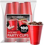 Stock Your Home Red Plastic Cups Disposable, 16oz (100 Count) Heavy-Duty, Large Party Cup Pack Bulk Pack for Drinking Punch, Soda, Wine, Beer, 4th of July, Halloween