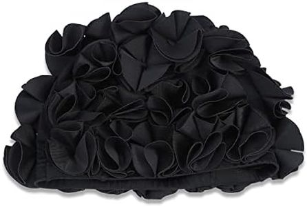 Flower Swim Hat, Bathing Hat Women Children Retro Floral Flower Fashion Elastic Swiming Hat Long Hair Swim Bathing Hat (Black)