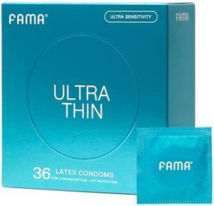 FAMA Ultra Thin Condoms for Men,Lubricated Condoms-25% Thinner, Natural Latex for Sensitive Skin，2.12-Inch/54 mm Diameter (36 Pack)