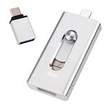 USB Stick 256GB for iPhone, [MFi-certified] 4-in-1 Flash Drive for iphone, Photo Stick for iPhone/iPad/Android/PC, Without App USB 3.0 High-Speed Lightnning Memory Stick Transfer Photos Videos,Silver