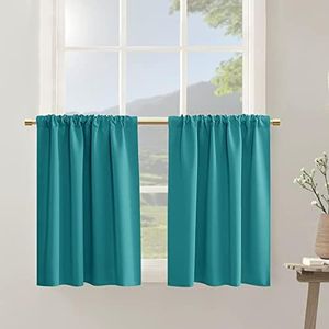 PANELSBURG Teal Kitchen Curtains for Accessories and Decor,Short Thick Heavy Insulated Thermal Curtains for Summer Bathroom Window,24 Inch Length Sets,Dark Turquoise