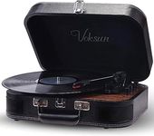 Record Player, Vintage Turntable 3-Speed 33/45/78 RPM Record Player with Bluetooth, Built-in 2 Stereo Speakers, Support Headphone & RCA Output and AUX (3.5mm) Input, Suitcase Design（Leather）