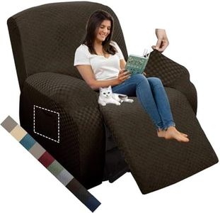 MAXIJIN Newest Recliner Slipcovers for Living Room 4 Pieces Stretch Jacquard Recliner Chair Cover Soft Fitted Recliner Protector with Elastic Bottom for Kids, Pets (Recliner, Dark Coffee)