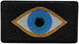 Boutique De FGG Evil Eye Women Rhinestone Handbags Square Crystal Clutch Bag Formal Prom Party Evening Clutch Purse,Mini,Black