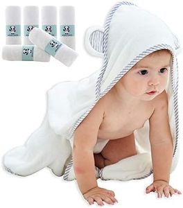HIPHOP PANDA Hooded Baby Towel and Washcloths Set - 2 Layer Ultra Soft Absorbent Towel - Newborn Bath Face Towel - Natural Reusable Baby Wipes for Sensitive Skin - Baby Registry as Shower