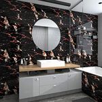 40cm×5m Black Orange Grain Marble Wallpaper Peel and Stick Vinyl Wrap Removable Glossy Faux Granite Contact Paper Kitchen Worktop Covering Wall Tile Sticker Adhesive DIY Film Drawer Liner Table Top