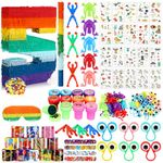 Lenwen 120 Pcs Rainbow Pinata Toy Set, Multicolor Kids Birthday Party Pinata with Blindfold Stick and Confetti Carnival Prize for Girls Boys 4th Anniversary Cinco De Mayo Fiesta Decor (Number 5)