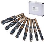 KATSU Reduced Shank HSS Drill Bits Set 8Pcs, 14-25mm Metric High Speed Steel Twist Drill Bits 1/2" Shank for Wood Metal Steel in Aluminum Case 12697005