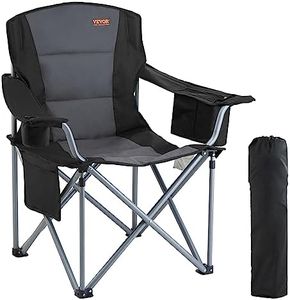 VEVOR Oversized Camping Folding Chair, 450 LBS Heavy Duty Outdoor Quad Lumbar Back Padded with Side Pockets, Cup Holder and Cooler Bag for Beach, Picnic, Fishing, 39 x 39 x 25 inch, Black