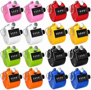 Tebery 16 Pcs Hand Clicker Counter, 4 Digit Manual Mechanical Tally Counters with Finger Ring, Handheld Assorted Color Pitch Clicker Counter for Sports Stadium Coaching, 8 Color