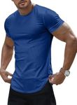 JMIERR Mens Short Sleeve Henley T Shirt Muscle Slim Fitted Crewneck Longline Big and Tall Size Tees Shirts for Gym Workout, US 52(3XL), Dark Blue