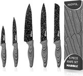 nuovva Professional Kitchen Knife Set – 5pcs Black Granite Kitchen Knives – Stainless Steel Granite Non Stick Blades – Chefs, Filleting, Bread, Paring and Utility Knives