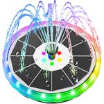 Yzert Solar Fountain with Two Modes Disco Light, 4W Matte Panel Solar Bird Bath Fountains with 8 Nozzles & 4 Fixed Rods, Solar Fountain Pump for Pool,Garden, Pond, Outdoor- 4000 Capacity Battery