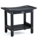 Shower Bench Seat for Shaving Legs, Waterproof Shower Stool for Inside Shower with Handles & Shower Head Holder, Bathroom Shower Chair, Black Shower Foot Rest with Adjustable Feet, Non-Slip