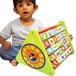 Shumee's 5-in-1 STEM Activity Triangle | Engage Your Baby with ABCD, Counting & Telling Time | Wooden Abacus and Gear Cube Toy for Kids| Gift for Boys and Girls | Kids Toys