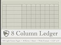 8 Column Ledger Book : Green Columnar Pad for Bookkeeping , Small Business and Personal Finance Use | 100 Pages | 40 Rows per sheet: For Recording, ... 8.25'' x 6 '' | Professional Grey Cover