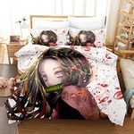 PTNQAZ Anime Demon Slayer Devil's Blade Duvet Cover Set Pillow Case Kimetsu No Yaiba Tanjirou Nezuko Cartoon Home Textile Decor Bedding Set For Girls (Single,3)