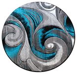 Masada Rugs, Modern Woven Turquoise Round Area Rug, Hand Carved (7 Feet 8 Inch X 7 Feet 8 Inch) Round