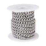 16.4 Feet/5M Stainless Steel Chain Metal Color Unwelded Cuban Link Chain Faceted Curb Cable Chains Necklace Chain Links 7x5mm with Spool for DIY Jewelry Making, Stainless Steel, No Gemstone