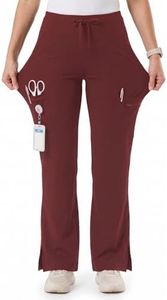 Wellhin Women's Yoga Scrub Pants Wide Leg Soft Stretch High Waisted Straight Uniform 5 Pockets Anti-Wrinkle Cargo Workwear Regular Wine XL