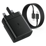 45W Samsung Fast Charger Plug USBC and Cable 2M for Galaxy S26 S25 Ultra S24 S23 S22 S21 FE A17 A16 A15 A22 A25 A26 A32 A33 A34 A35 A36 A53 A54 A55 A56, Samsung USB C Charger Plug UK Type C Charger