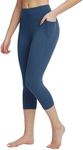 BALEAF Women's Yoga Capri Leggings with Pockets Plus Size High Waisted Workout Running Gym Casual Capris Pants Denim Blue M