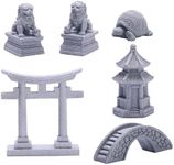 Sdeetesamjun 6 PCS Mini Zen Garden Accessories, Miniature Garden Bridge Foo Dogs Torii Gate Sandstone Figurines Meditation Zen Decor Japanese Fish Tank Terrarium Bonsai Decorations (Art Deco)