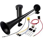 Hhobake 12V 150db Air Horn with Air Compressor ,18 Inches Trains Horns for Vehicles, Car Truck RV Van SUV Motorcycle Off Road Boat (Black)