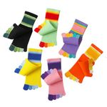 Girls Seamless Socks Rainbow Stripes Five Finger Cotton Toe Socks Kids School Crew Socks 6 Pack