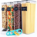 Chef's Path Food Storage Containers (Pack of 4|2.8 L) - Food Containers for Kitchen & Pantry Organization - Plastic Canisters with Durable Lids for Pasta, Cereal, Rice - Bonus Labels, Marker & Spoons