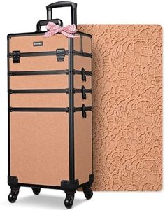 BYOOTIQUE 4in1 Cosmetology Rolling Case Nail Tech Storage Cart Makeup Torrley Travel Barber Suitcase False Eyelash Storage for Beauty Studio Nail Salon Wedding Make up Attist Manicurist,Rococo Coral