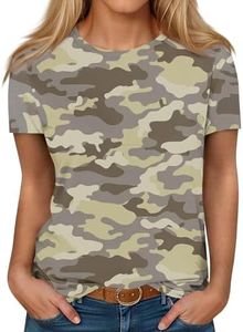 T Shirts for Women Plus Size Tops for Women Summer Oversized Loose Casual Retro Top Fashion Camouflage Print Crew Neck Short-Sleeved Shirt Tee Womens Plus Size Shirts Army Green 2XL