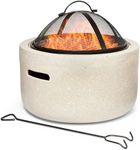 VonHaus Fire Pit – 2 in 1 Firepit with BBQ Cooking Grill for Outdoor, Garden, Patio – MgO Material, Stone Effect Finish, Fire Poker & Mesh Cover Included, Carry Handles – Use Wood or Charcoal to Fuel