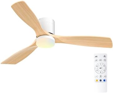 Passky Deckenventilator mit Beleuchtung und Fernbedienung, Leise DC Motor, 132 cm, 3 Flügeln Weiß