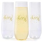 24pk Stemless Plastic Champagne Flutes, 9 Oz - Clear Plastic Wine Glasses - Shatterproof Mimosa Bar Supplies - Disposable Cocktail Glasses, Wine Glass, Plastic Champagne Flutes, Cocktail Cups for Rose