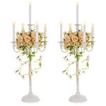 Nuptio Floor Candelabra White Candle Holder 28 Inch Candlestick Holder 5 Arm Candelabras 2 Pcs Metal Taper Candle Holders Candle Stand Table Centerpiece for Wedding Fireplace Halloween Hallway Decor