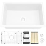 MILOSEN White Undermount Kitchen Sink 28 x 18 inch, Granite Composite Single Bowl Kitchen Sink, Large Deep Quartz Sink, White Sink with Accessories