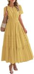 BTFBM 2025 Womens Summer Casual Midi Maxi Dresses Lightweight Short Sleeve V Neck Elastic Waist Boho Beach Dress Pockets(Yellow, Medium)