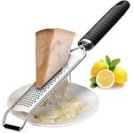 Parmesan Cheese Grater, Zester Grater Ideal for Grating Fine Parmesan Cheese, Lemon, Gingers, Garlic. Hand Grater Sharp Wide Stainless Steel, Dishwasher Safe, TPR Soft Handle