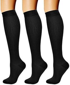 3 Pairs Compression Socks 15-20 mmHg - Compression Stocking Best Support for Running, Swelling, Nurse, Flight, Nurses,Travel,Flying (Black, Large-X-Large)
