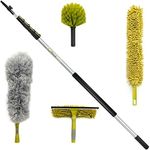 DOCA Cleaning Kit and Window Washing Kit with 6-24 Ft Telescoping Extension Pole (30+ Ft Reach, Window Squeegee Tool & Microfiber Duster for High Ceilings