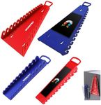 WORKPRO 4-PACK Magnetic Wrench Organizer, 2PC 15-Slot and 2PC 12-Slot Gripper Wrench Holder for Tool Boxes, Flexible Gripping Teeth and Carrying Handle, Fit for SAE and Metric, Blue, Red